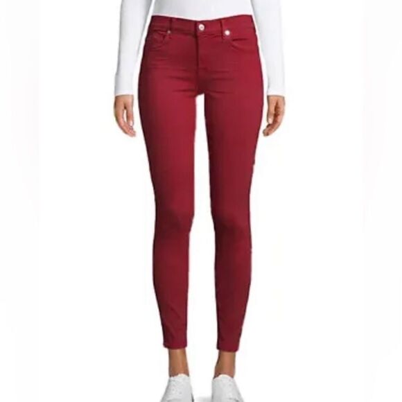 7 For All Mankind ‘The Skinny’ Mid-Rise Ankle Stretch Pant - Lipstick Red - Picture 1 of 8